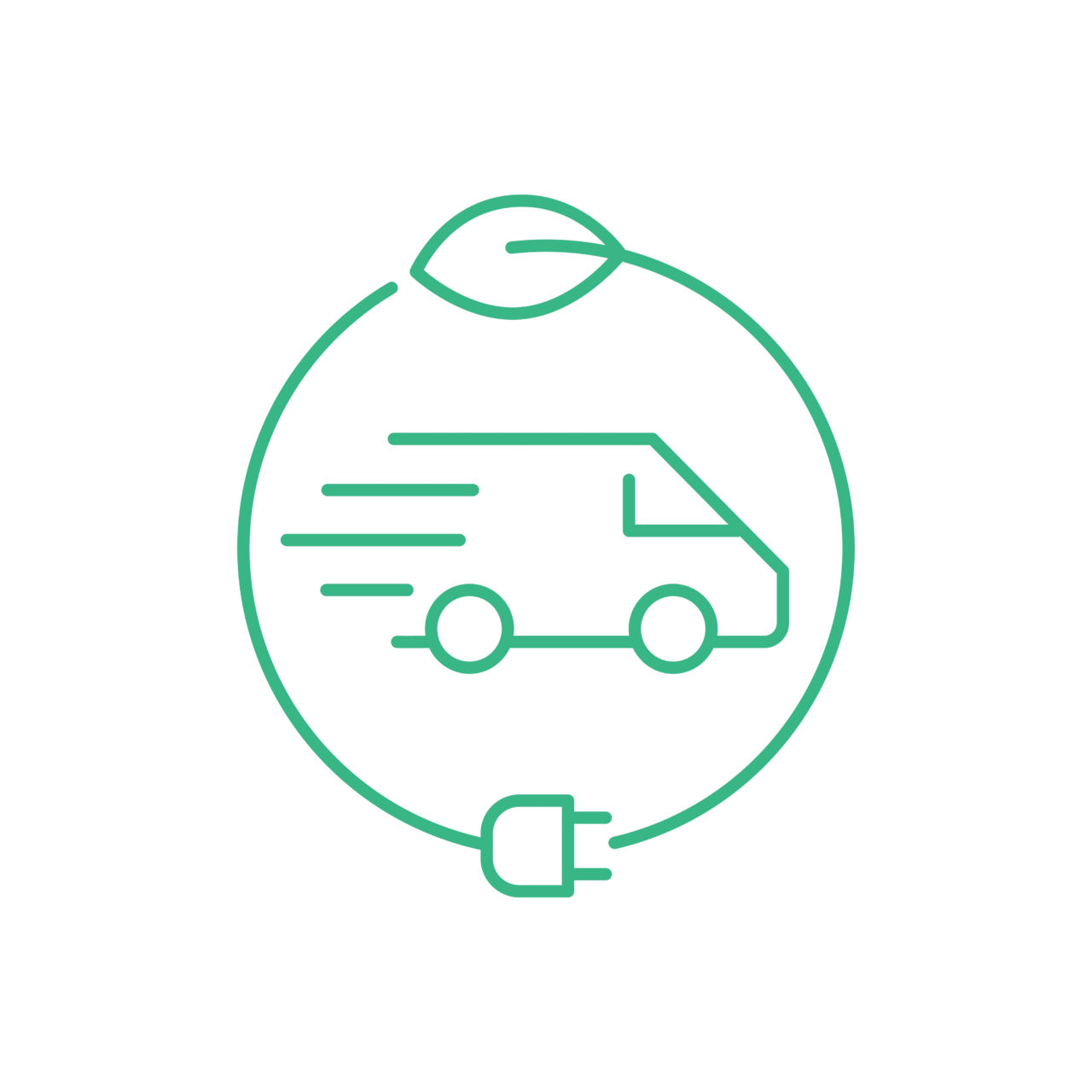 Ikon av en varebil i en grønn sirkel som vender natur og elektrisitet
